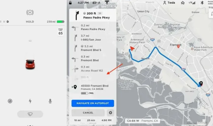 Tesla route suggestion